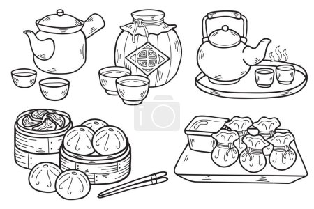 Illustration for Hand Drawn chinese food collection in flat style illustration for business ideas isolated on background - Royalty Free Image