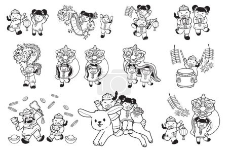Illustration for Hand Drawn Chinese children and family collection in flat style illustration for business ideas isolated on background - Royalty Free Image