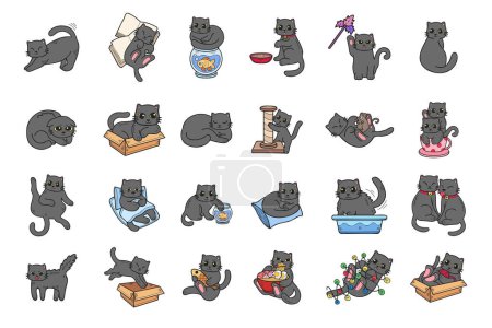 Illustration for Hand Drawn cat in various poses collection in flat style illustration for business ideas isolated on background - Royalty Free Image