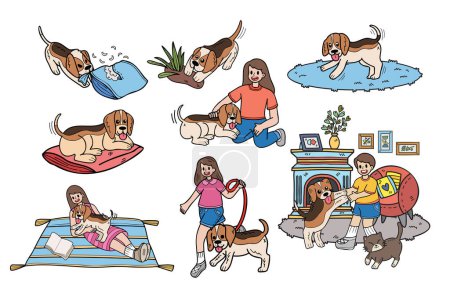 Illustration for Hand Drawn beagle dog and family collection in flat style illustration for business ideas isolated on background - Royalty Free Image
