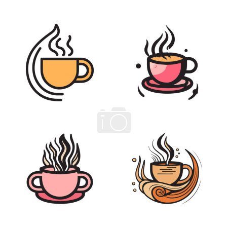 Téléchargez les photos : Logo de café chaud vintage dessiné à la main dans un style d'art plat isolé sur fond - en image libre de droit