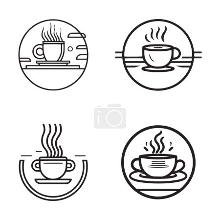 Téléchargez les illustrations : Logo de café chaud vintage dessiné à la main dans un style d'art plat isolé sur fond - en licence libre de droit