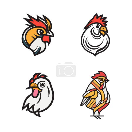 Illustration for Hand Drawn vintage chicken logo in flat line art style isolated on background - Royalty Free Image