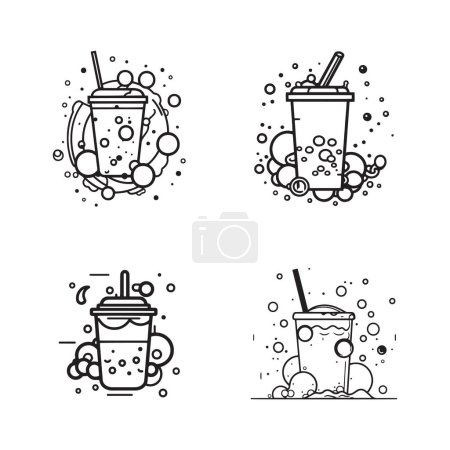 Ilustración de Logotipo de té de leche de burbuja vintage dibujado a mano en estilo de arte de línea plana aislado en fondo - Imagen libre de derechos
