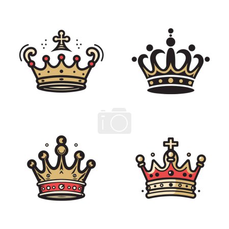 Illustration for Hand Drawn vintage crown logo in flat line art style isolated on background - Royalty Free Image