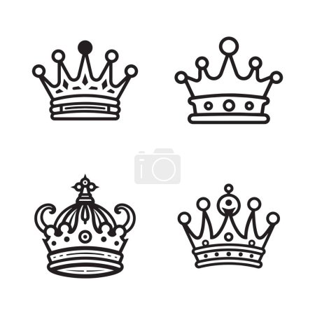 Ilustración de Logotipo de corona vintage dibujado a mano en estilo de arte de línea plana aislado sobre fondo - Imagen libre de derechos