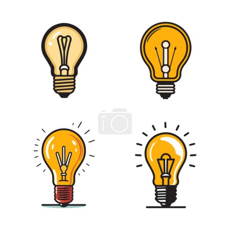 Illustration for Hand Drawn vintage light bulb logo in flat line art style isolated on background - Royalty Free Image