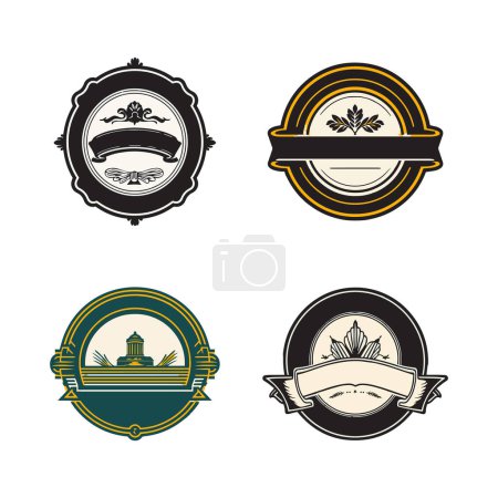 Illustration for Hand Drawn vintage logo in flat line art style isolated on background - Royalty Free Image