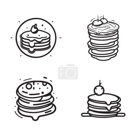 Illustration for Hand Drawn vintage pancake in flat line art style isolated on background - Royalty Free Image