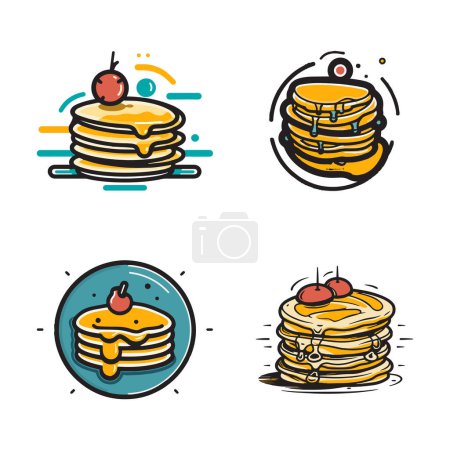 Illustration for Hand Drawn vintage pancake in flat line art style isolated on background - Royalty Free Image