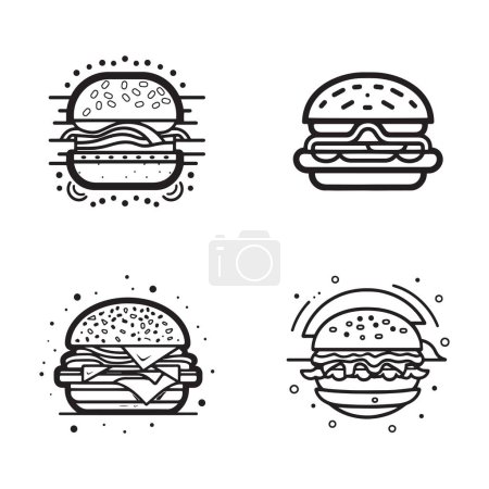 Illustration for Hand Drawn vintage hamburger logo in flat line art style isolated on background - Royalty Free Image
