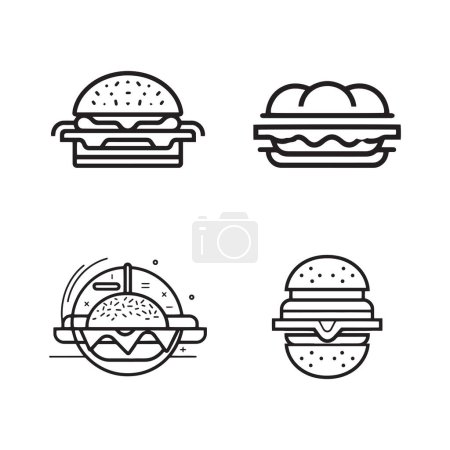 Ilustración de Logotipo de hamburguesa vintage dibujado a mano en estilo de arte de línea plana aislado en el fondo - Imagen libre de derechos