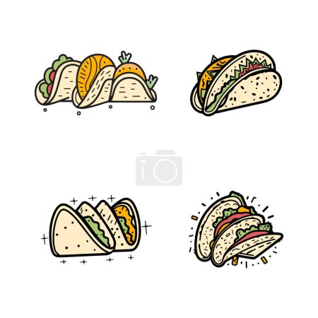 Illustration for Hand Drawn vintage Taco logo in flat line art style isolated on background - Royalty Free Image