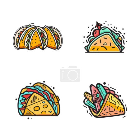 Illustration for Hand Drawn vintage Taco logo in flat line art style isolated on background - Royalty Free Image