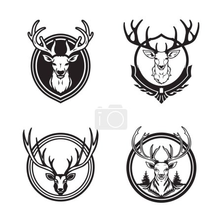 Ilustración de Logotipo de cabeza de ciervo vintage dibujado a mano en estilo de arte de línea plana aislado sobre fondo - Imagen libre de derechos