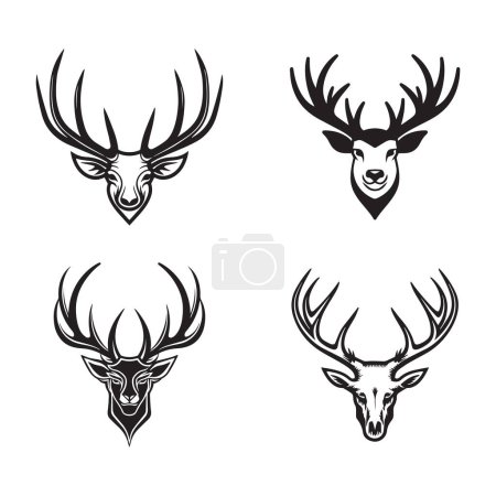 Illustration for Hand Drawn vintage deer head logo in flat line art style isolated on background - Royalty Free Image