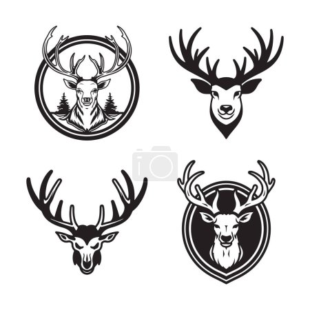 Ilustración de Logotipo de cabeza de ciervo vintage dibujado a mano en estilo de arte de línea plana aislado sobre fondo - Imagen libre de derechos