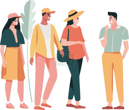 Illustration for Hand Drawn a group of tourist characters standing and talking in flat style isolated on background - Royalty Free Image
