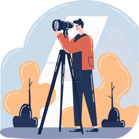 Illustration for Hand Drawn Cameraman with a camera in flat style isolated on background - Royalty Free Image