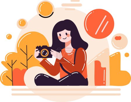 Illustration for Hand Drawn Female cameraman with a camera in flat style isolated on background - Royalty Free Image