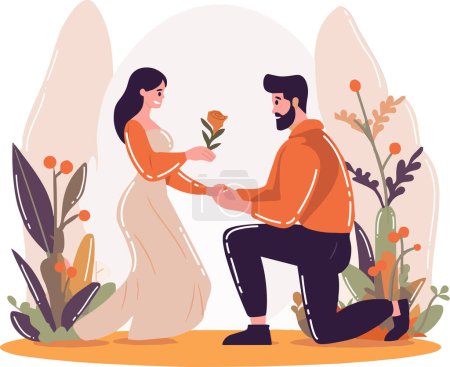 Illustration for Hand Drawn man proposes to woman in flat style isolated on background - Royalty Free Image