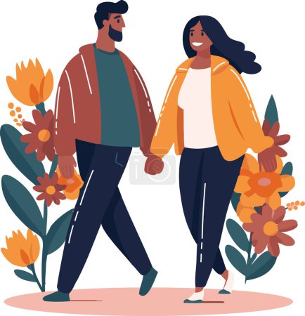 Illustration for Hand Drawn couple walking holding hands in flat style isolated on background - Royalty Free Image