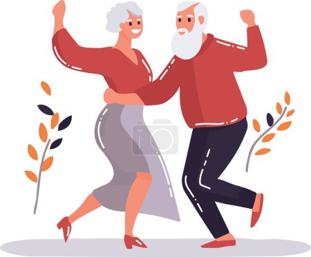 Ilustración de Dibujado a mano feliz pareja de ancianos bailando en estilo plano aislado en el fondo - Imagen libre de derechos