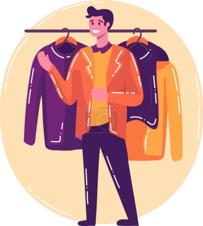 Illustration for Hand Drawn smiling man with wardrobe in flat style isolated on background - Royalty Free Image