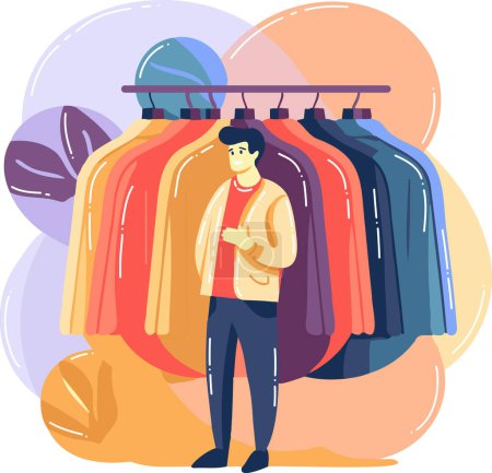Illustration for Hand Drawn smiling man with wardrobe in flat style isolated on background - Royalty Free Image