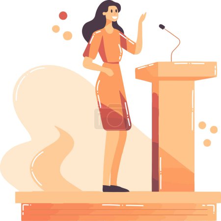 Téléchargez les illustrations : Femme d'affaires dessinée à la main parlant sur le podium dans un style plat isolé sur fond - en licence libre de droit