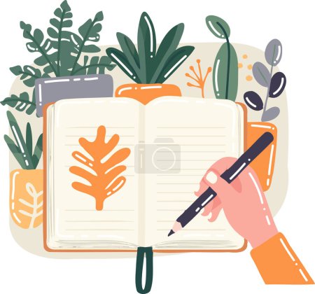 Illustration for Hand Drawn notebook with flowers in flat style isolated on background - Royalty Free Image