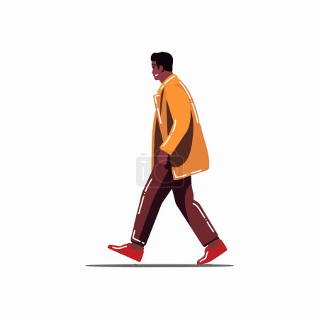 Téléchargez les illustrations : Main dessiné homme marchant dans le style plat isolé sur le fond - en licence libre de droit