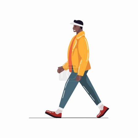Téléchargez les illustrations : Main dessiné homme marchant dans le style plat isolé sur le fond - en licence libre de droit