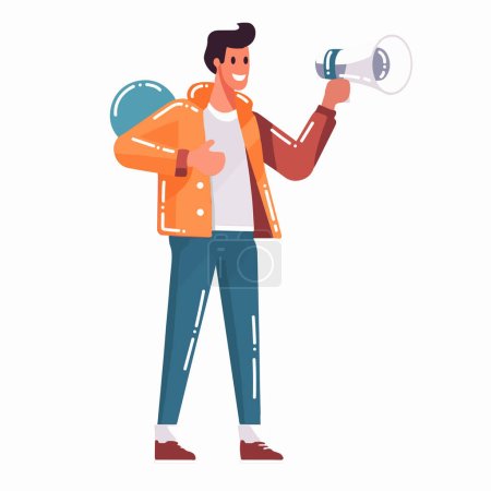 Illustration for Hand Drawn man with megaphone in flat style isolated on background - Royalty Free Image