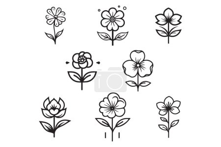Ilustración de Logotipo de hoja y flor vintage dibujado a mano en estilo plano aislado sobre fondo - Imagen libre de derechos