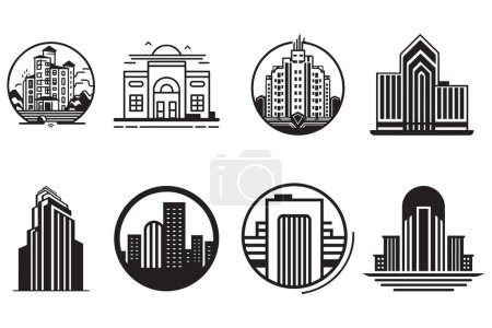 Ilustración de Logo minimalista del edificio en estilo plano aislado sobre fondo - Imagen libre de derechos
