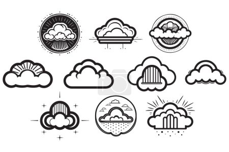 Téléchargez les illustrations : Logo nuage vintage dessiné à la main dans un style plat isolé sur fond - en licence libre de droit