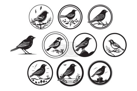Ilustración de Logotipo de ave vintage dibujado a mano en estilo plano aislado sobre fondo - Imagen libre de derechos