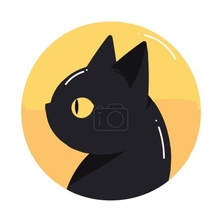 Ilustración de Dibujado a mano lindo gato negro en estilo plano aislado sobre fondo - Imagen libre de derechos