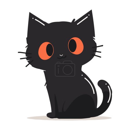 Ilustración de Dibujado a mano lindo gato negro en estilo plano aislado sobre fondo - Imagen libre de derechos