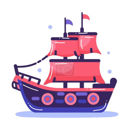 Photo for Hand Drawn cute pirate ship in flat style isolated on background - Royalty Free Image