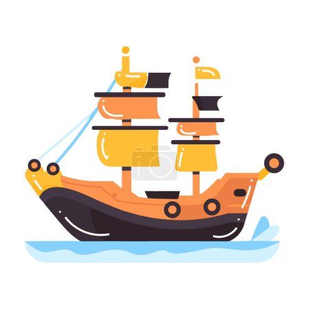 Ilustración de Dibujado a mano lindo barco pirata en estilo plano aislado en el fondo - Imagen libre de derechos