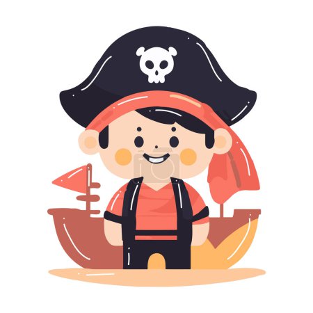 Ilustración de Dibujado a mano lindo pirata niño en estilo plano aislado en el fondo - Imagen libre de derechos