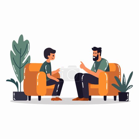 Illustration for Hand Drawn father talking to son on the sofa in flat style isolated on background - Royalty Free Image