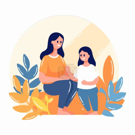 Illustration for Hand Drawn mother talking to daughter in flat style isolated on background - Royalty Free Image