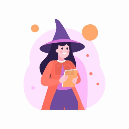 Illustration for Hand Drawn Halloween cute witch in flat style isolated on background - Royalty Free Image
