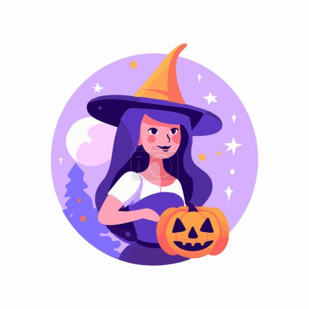 Ilustración de Dibujado a mano bruja linda Halloween en estilo plano aislado en el fondo - Imagen libre de derechos