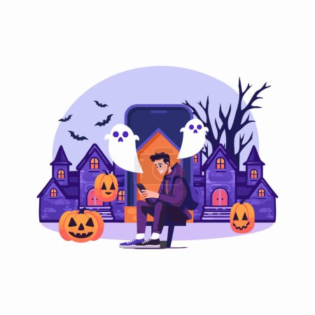 Illustration for Hand Drawn halloween banner in flat style isolated on background - Royalty Free Image