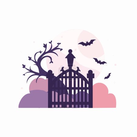 Ilustración de Cerca dibujada a mano del castillo de Halloween en estilo plano aislado en el fondo - Imagen libre de derechos