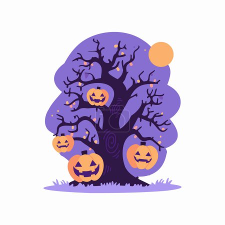Ilustración de Árbol de halloween dibujado a mano en estilo plano aislado sobre fondo - Imagen libre de derechos